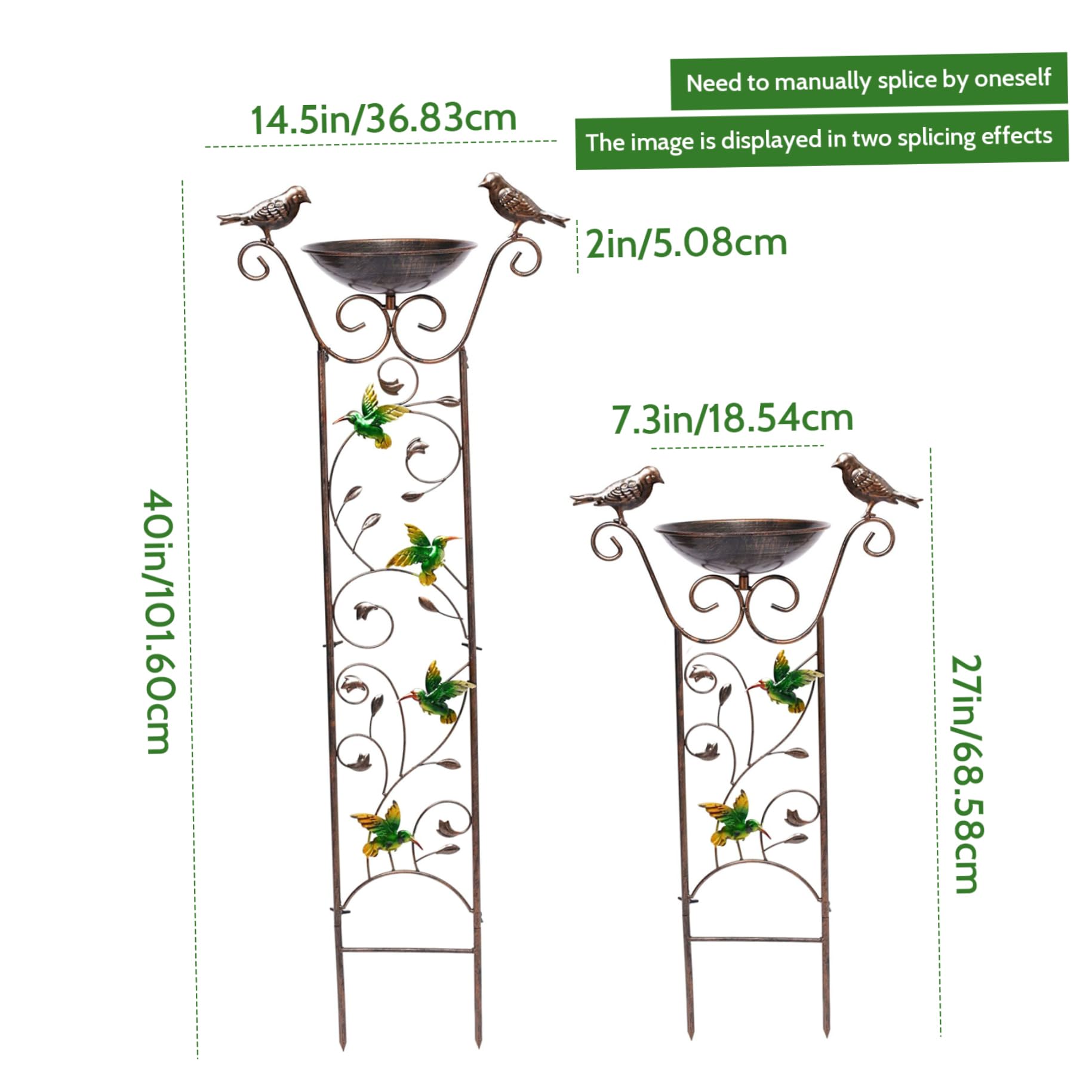 Baño de pájaros con enrejado de jardín 2 en 1 alimentador de agua de pájaros de metal desmontable dispensador de agua de pájaro libre alimentador retro de pájaros en al aire libre docoraciones de jar