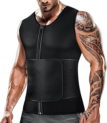 Cimkiz Men\'s Waist Trainer Sauna Suit Shirt, Gym & Exercise Compression Vest, Sweat-Boosting Workout Top