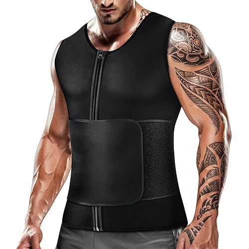 Cimkiz Men's Waist Trainer Sauna Suit Shirt, Gym & Exercise Compression Vest, Sweat-Boosting Workout Top