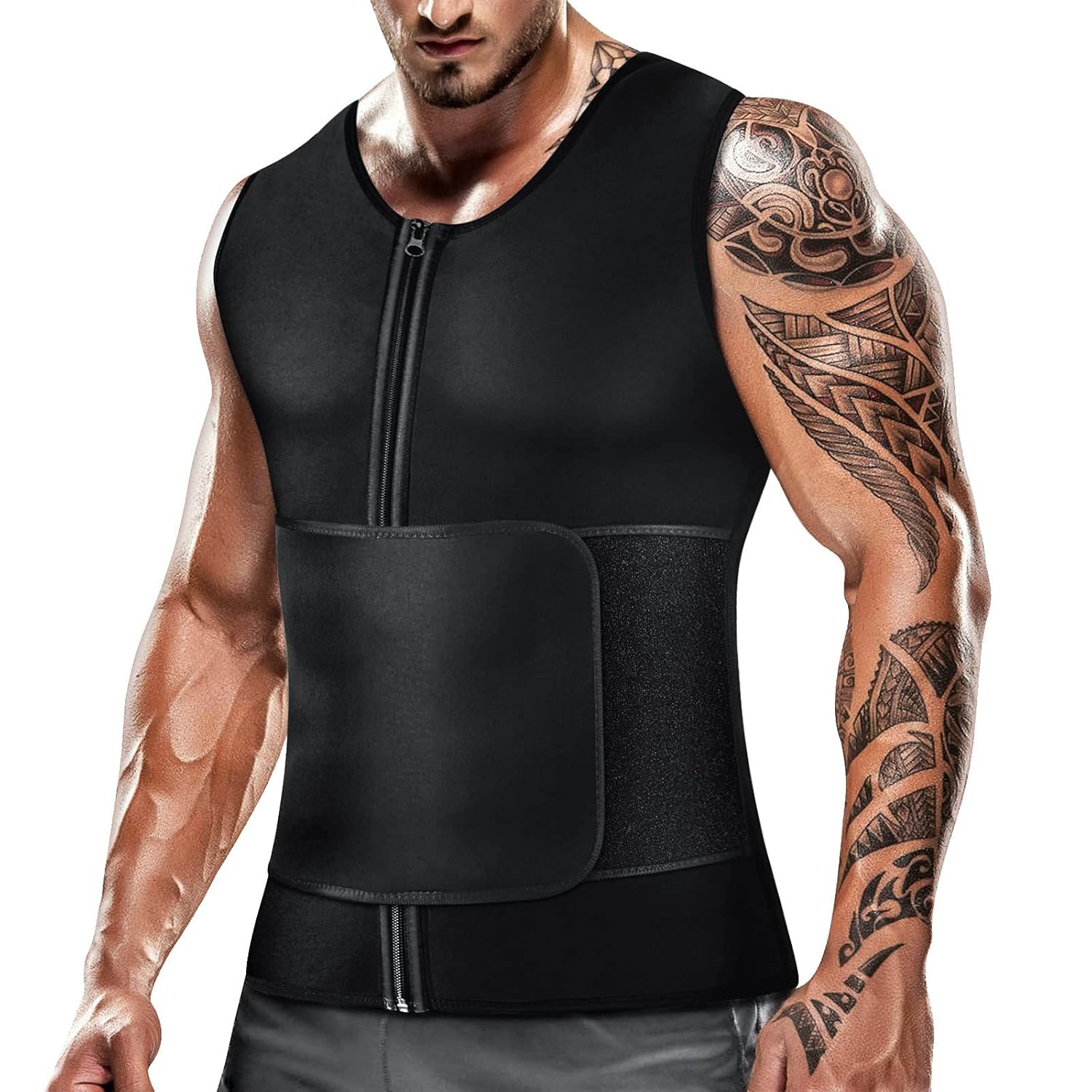Cimkiz Mens Waist Trainer Sauna Suit Shirt Gym Exercise Compression Vest Sweat-Boosting Workout Top