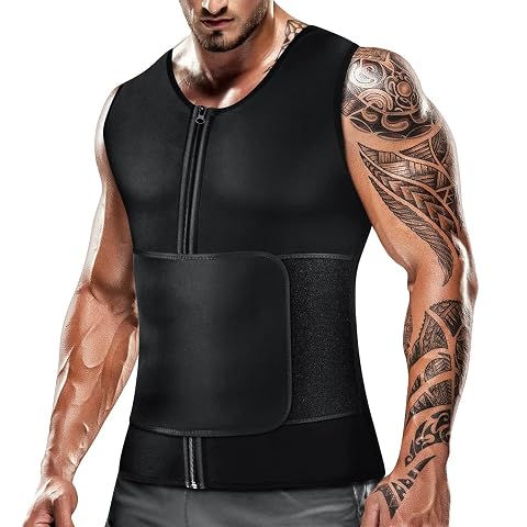Cimkiz Mens Waist Trainer Sauna Suit Shirt Gym Exercise Compression Vest Sweat-Boosting Workout Top