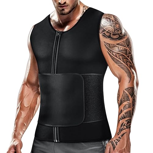Cimkiz Men's Waist Trainer Sauna Suit Shirt, Gym & Exercise Compression Vest, Sweat-Boosting Workout Top - Black - Small