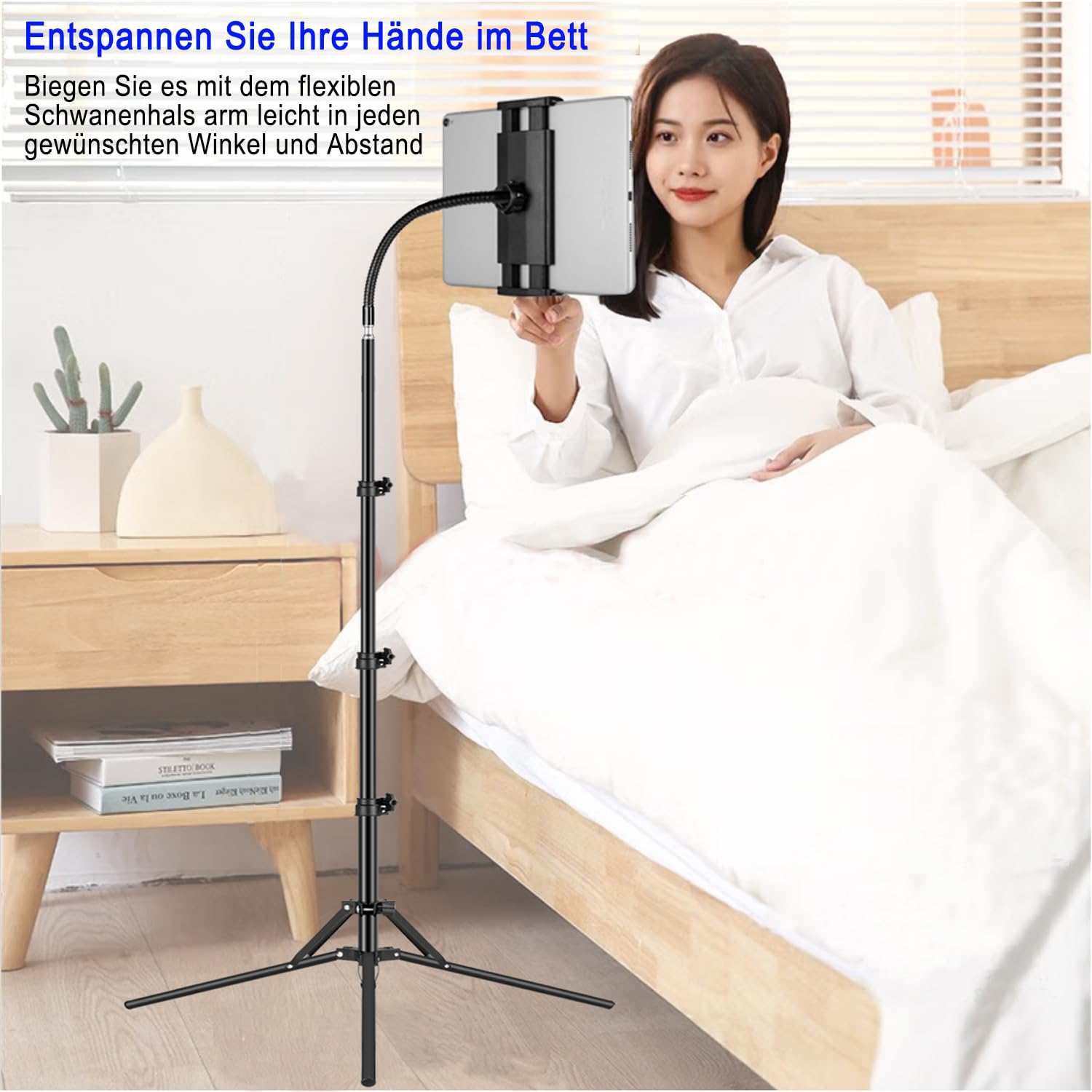 Supporto per tablet, supporto per tablet, regolabile in altezza fino a 67", per iPad Air Mini 6, 5, 4, 3, 2, iPad Pro 9.7, 10.5, 12.9, Tab, iPhone, tablet e smartphone da 4,5 – 12,9 pollici