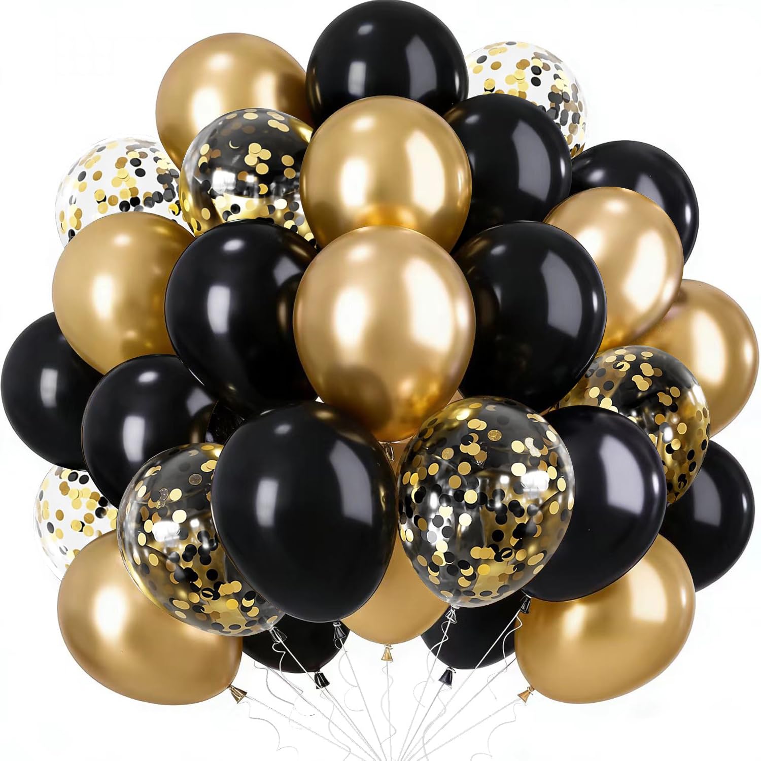 Luftballons Schwarz Gold, 60 Stück Ballons in Gold und Schwarz mit Latex Konfetti Ballons, Schwarzer Golden Helium Luftballons für Geburtstag Hochzeit Ramadan Neujahr Ruhestand Graduierung Party Deko