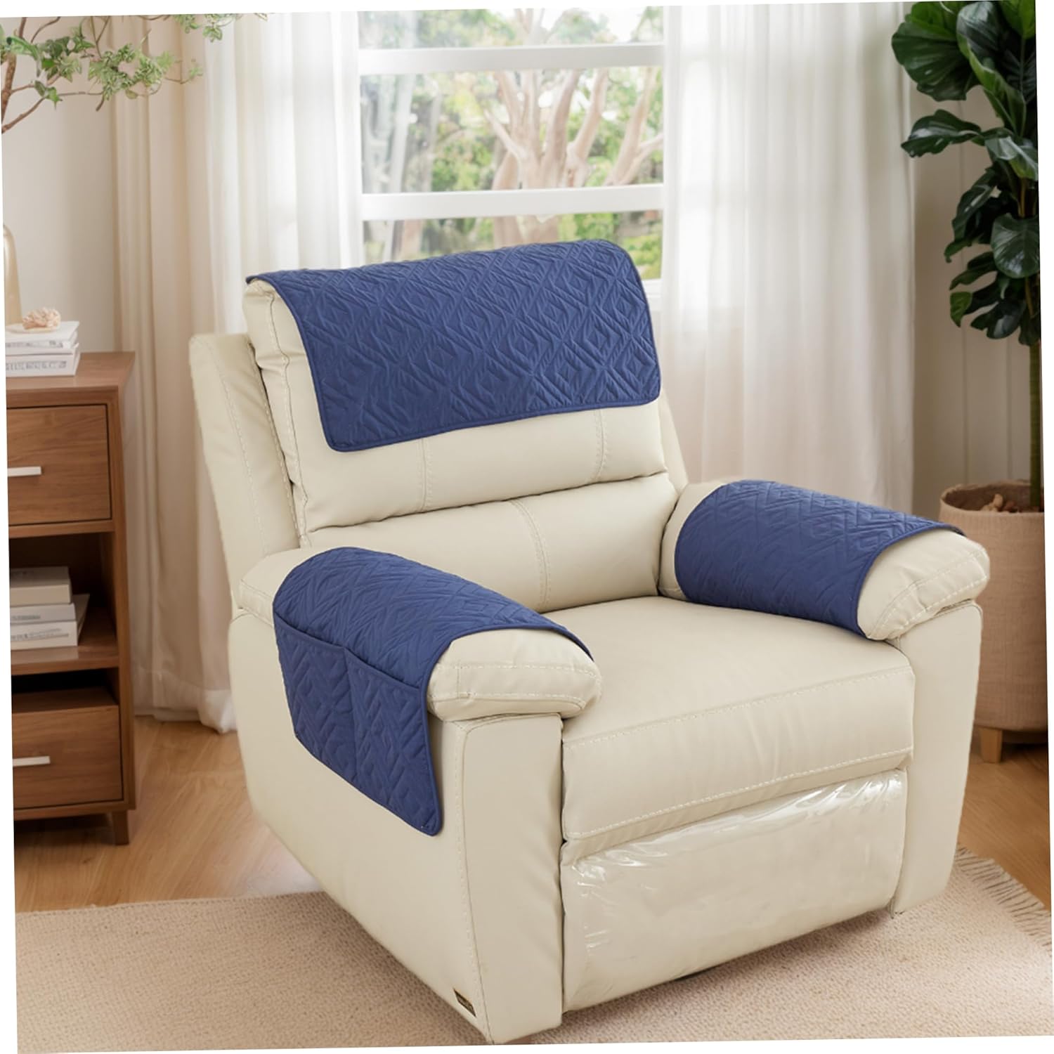 3PCS Armchair Arm Covers, Non-Slip & Dustproof Headrest Covers for Recliners, with Pockets Organiser Chair Arm, for Dog Cat Furniture Protector, Sofa