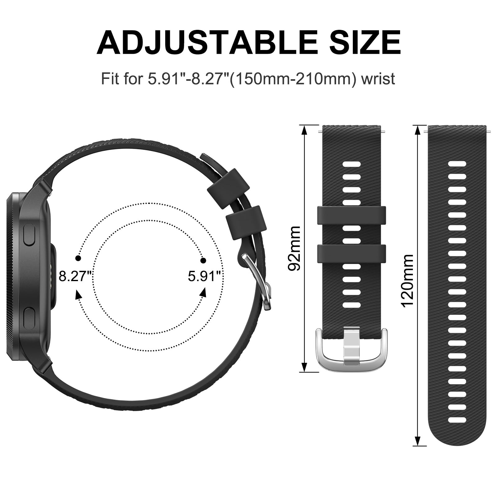 Cinturino Sportivo In Silicone Per Amazfit GTR 4/3/3 Pro/2/2e – Traspirante, Morbido, Con Sgancio Rapido, Nero - 3