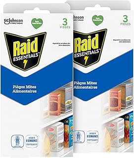 Raid Essentials – Pièges Contre Les Mites Alimentaires – sans Insecticide, sans Parfum – Protège Efficacement Votre Cuisine – 6 Pièges