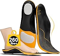 TAEPUSR Plantar Fasciitis Insoles Men Women 260lbs+ Orthotic Arch Support Shoe Inserts for Flat Feet High Arch Running Work Boots Pain Relief (Orange M)