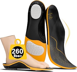 TAEPUSR Plantar Fasciitis Insoles Men Women 260lbs+ Orthotic Arch Support Shoe Inserts for Flat Feet High Arch Running Work Boots Pain Relief (Orange M)