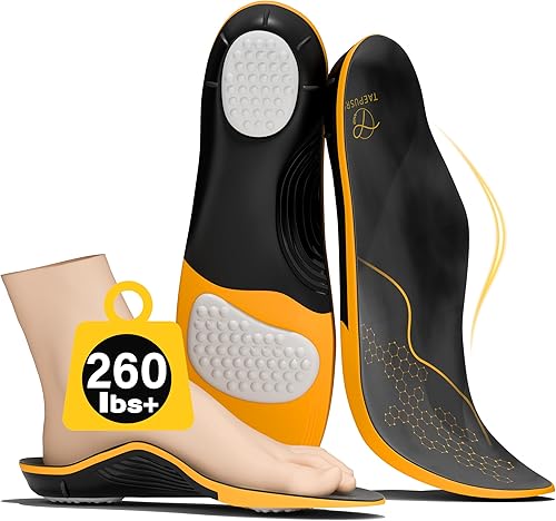 TAEPUSR Plantillas para fascitis plantar para mujeres y hombres, más de 260 libras, con soporte de arco ortopédico para correr, botas de trabajo,