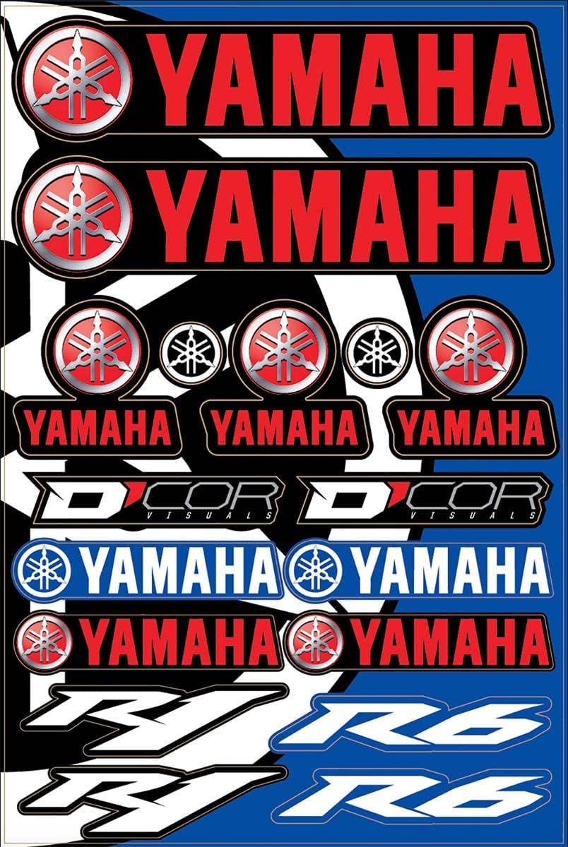 D’cor Visuals Compatible with Yamaha Street Decal Sheet – 12 Mil Vinyl Graphics Kit, for Street Bikes & Motorcycles – Racing Stickers & Emblems Pack, 19”x12”