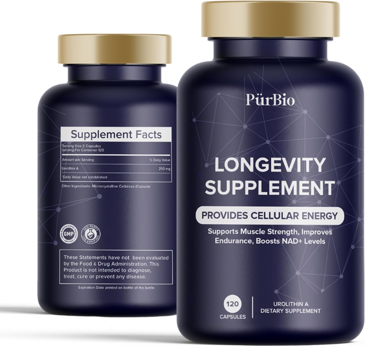 Premium Urolithin A Supplements 250 mg - Maximum Strength Cellular Energy Support - NAD+, Vegan Anti-Aging Formula. Supplements for Women Men - 120 Capsules