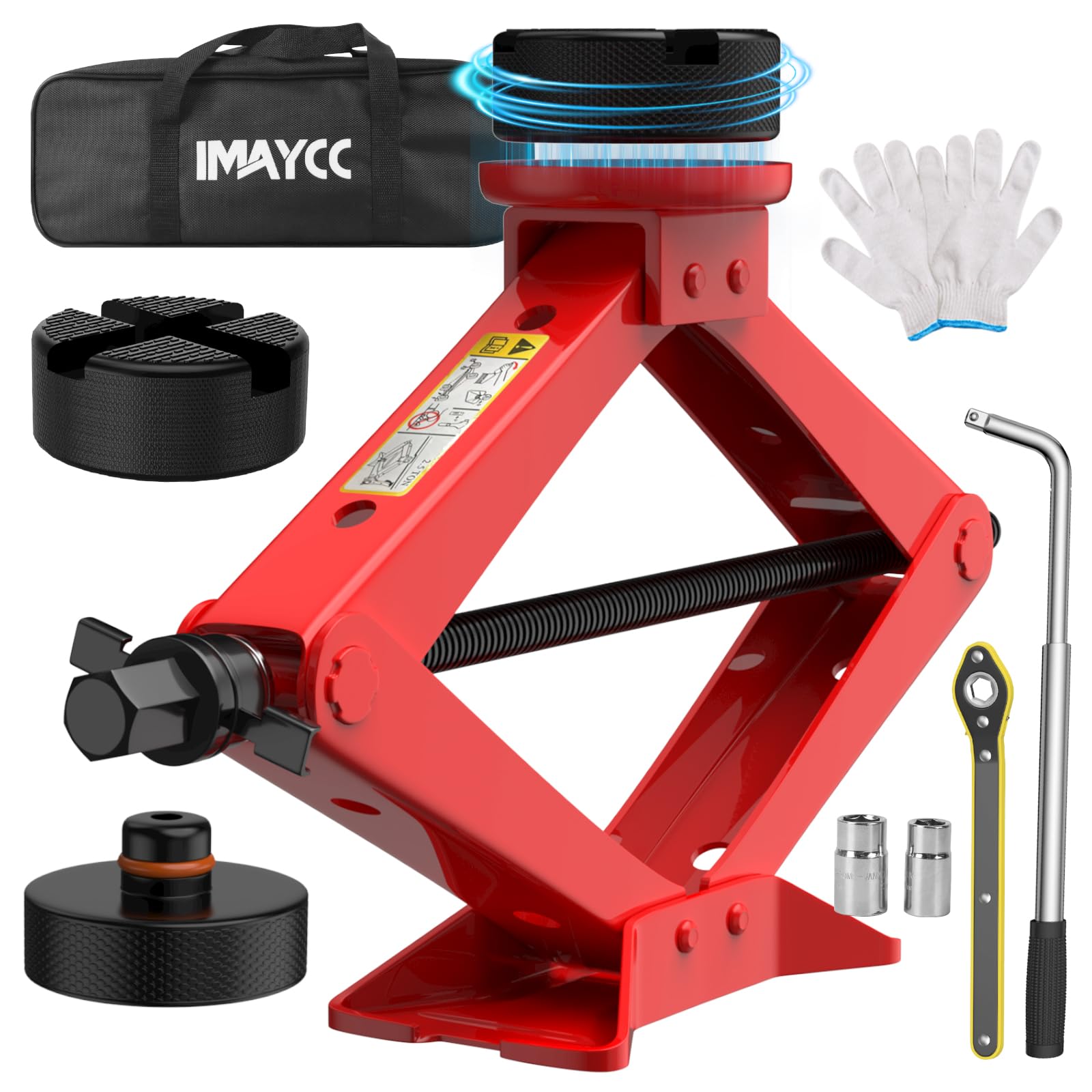 IMAYCC Nuevo Gato para Coche3T/3000kg, Kit de Gato Coche Universal con 2 Piezas Bloque de Goma, Portátil Kit de Emergencia con Llave de Tuercas de Rueda para SUV MPV Tesla