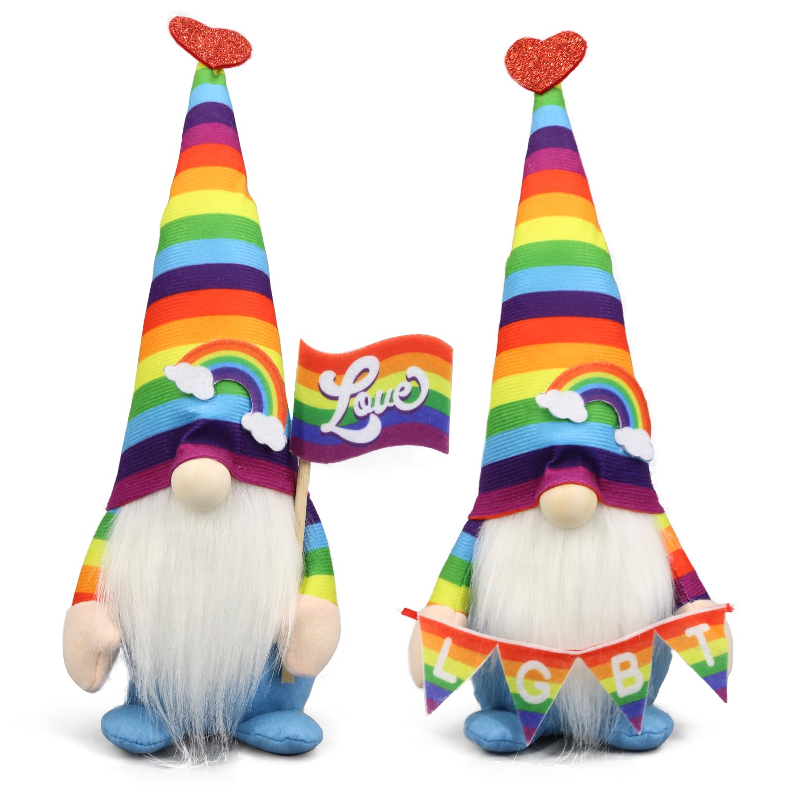 Teeker Pride Decorations for Home, 2PCS Love Gay Stuffed Plush Gnomes for Home - Queer Lesbian LGBT Doll Sign - Rainbow Decor for Pride Month Indoor, Office, Party, Outdoor - LGBTQ Parade Accessories
