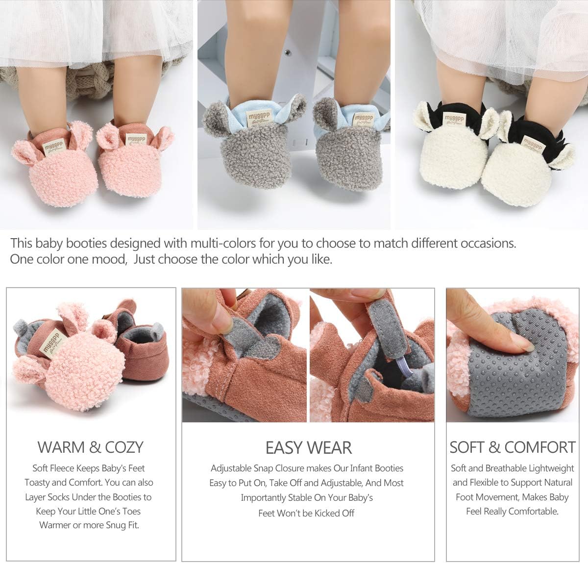 Ohwawadi Infant Baby Boys Girls Slippers Cozy Fleece Booties Soft Bottom Warm Cartoon Socks Newborn Crib Shoes