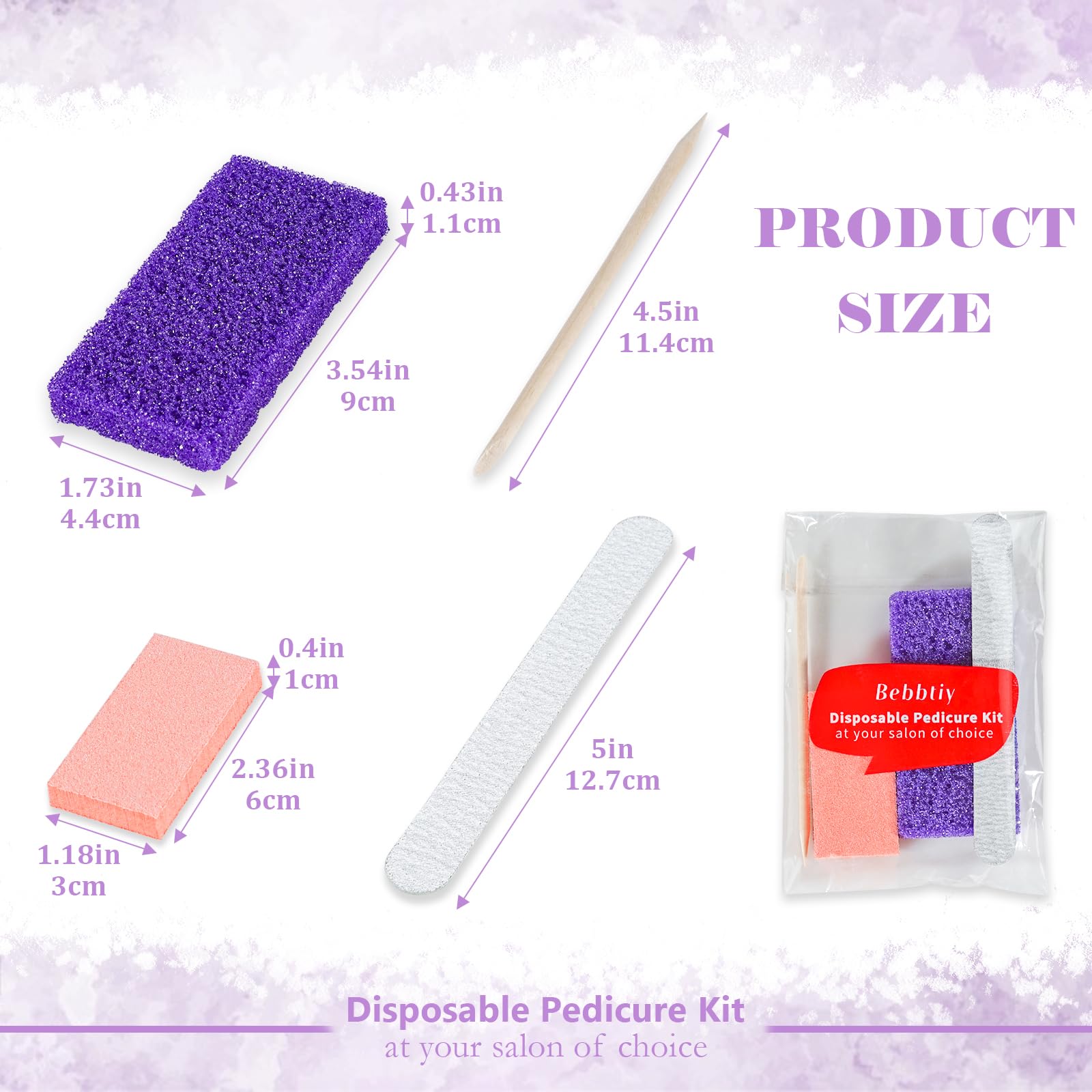 Disposable Pedicure Kit Sets, 4 in 1 Nail Salon Manicure Pedicure Kit Professional, Nail File, Pumice Pad, Mini Buffer, Wood Stick (Pack of 20, Count, 20.0)