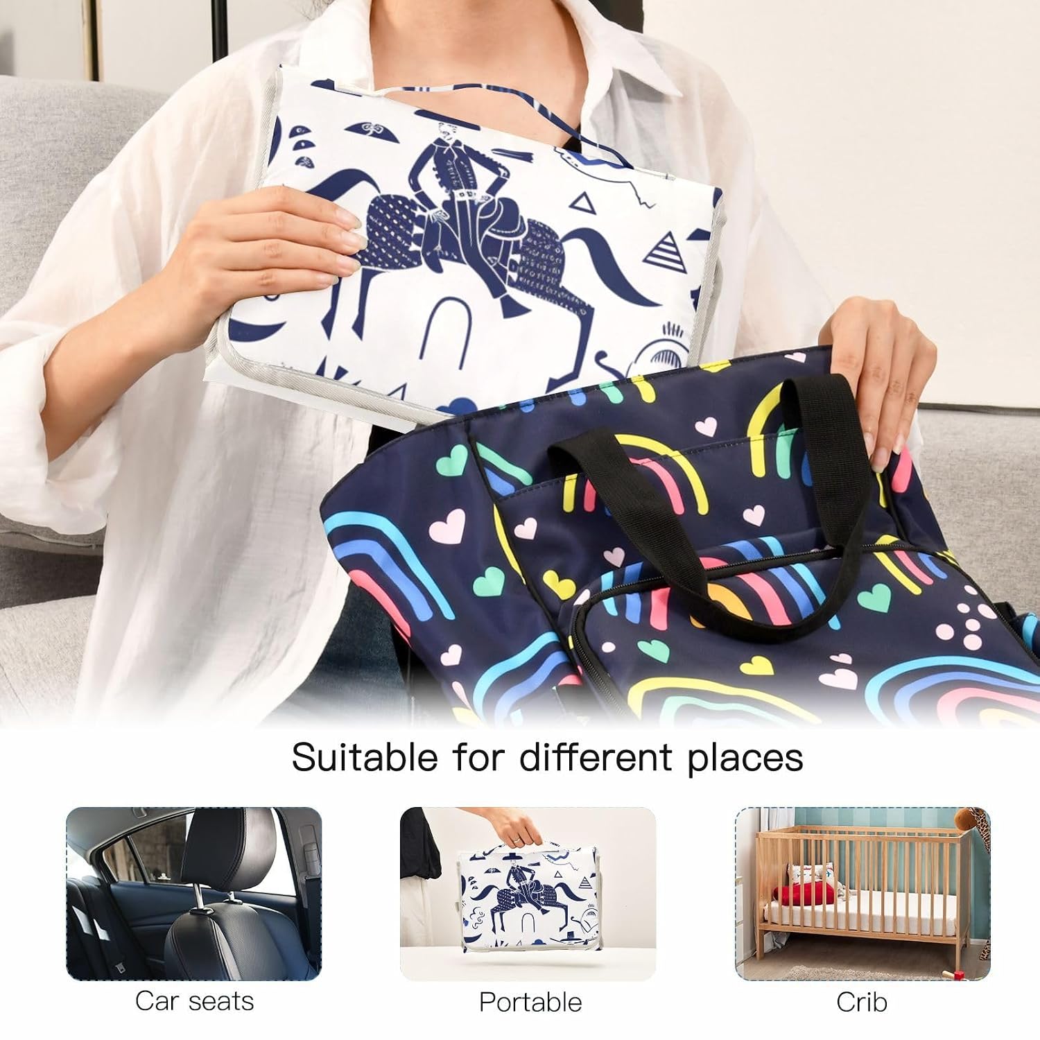 West Cowboy Midnight on White Reusable Diaper Changing Pads with Tissue Pocket Portable Changing pad for Baby with Built-in Pillow cambiadores de pa?ales para Bebes
