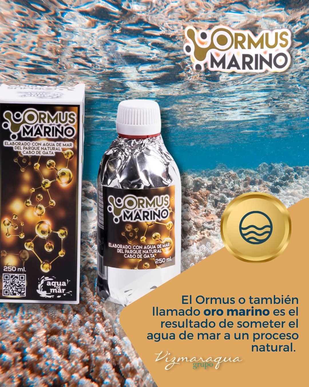 Ormus Marino- Ingredientes 95% Agua de Mar 5% Agua Desmineralizada - 250 ml. - Oro Monoatómico - Aqua de Mar - Origen Parque Natural Cabo De Gata 250ml. (1 unidad)