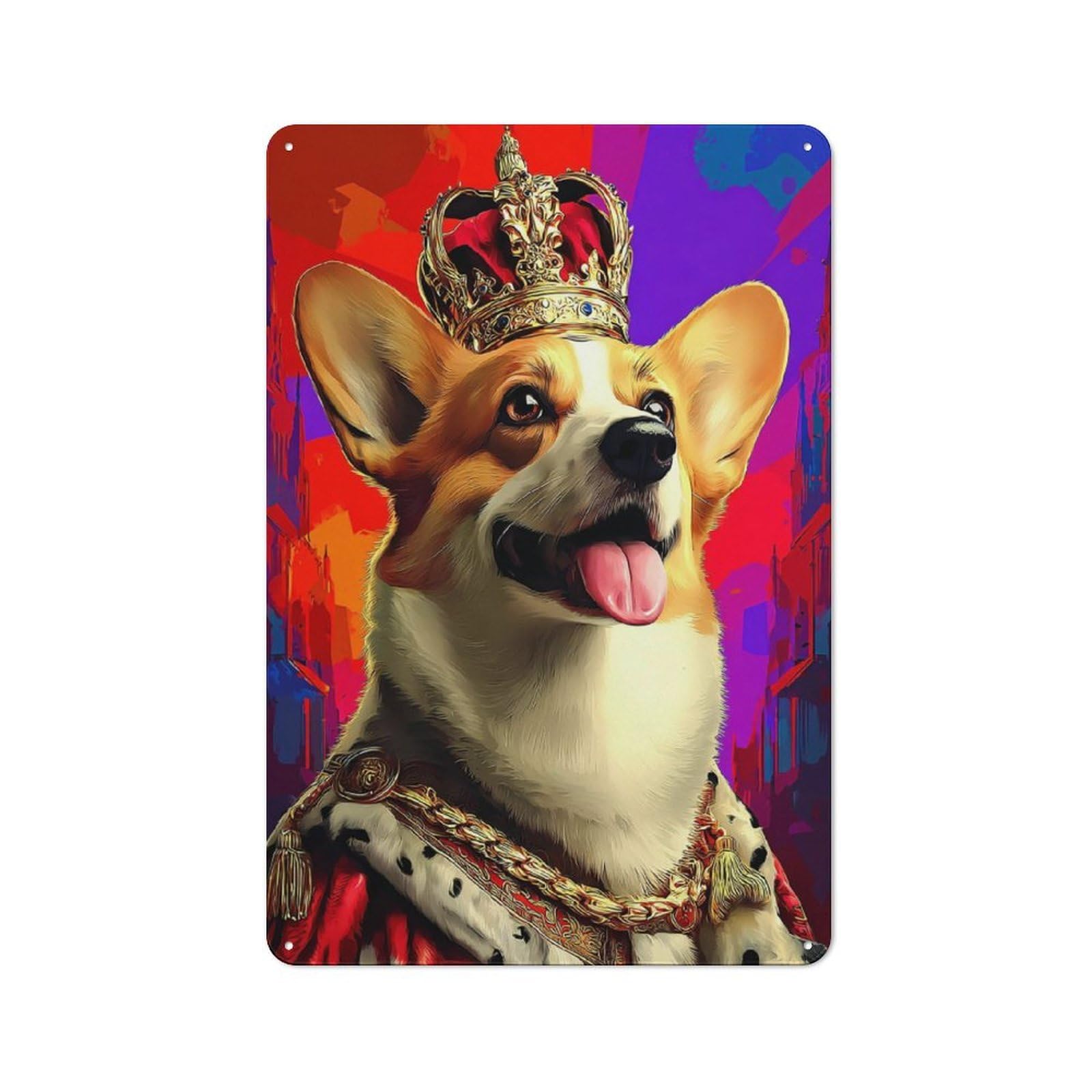 Junmoney Royal Corgi Majesty Portrait Tin Wall Plaque 30X20cm With For Hobby Room Or Studio, New Home Wall Decor For Creative Interior Collectors