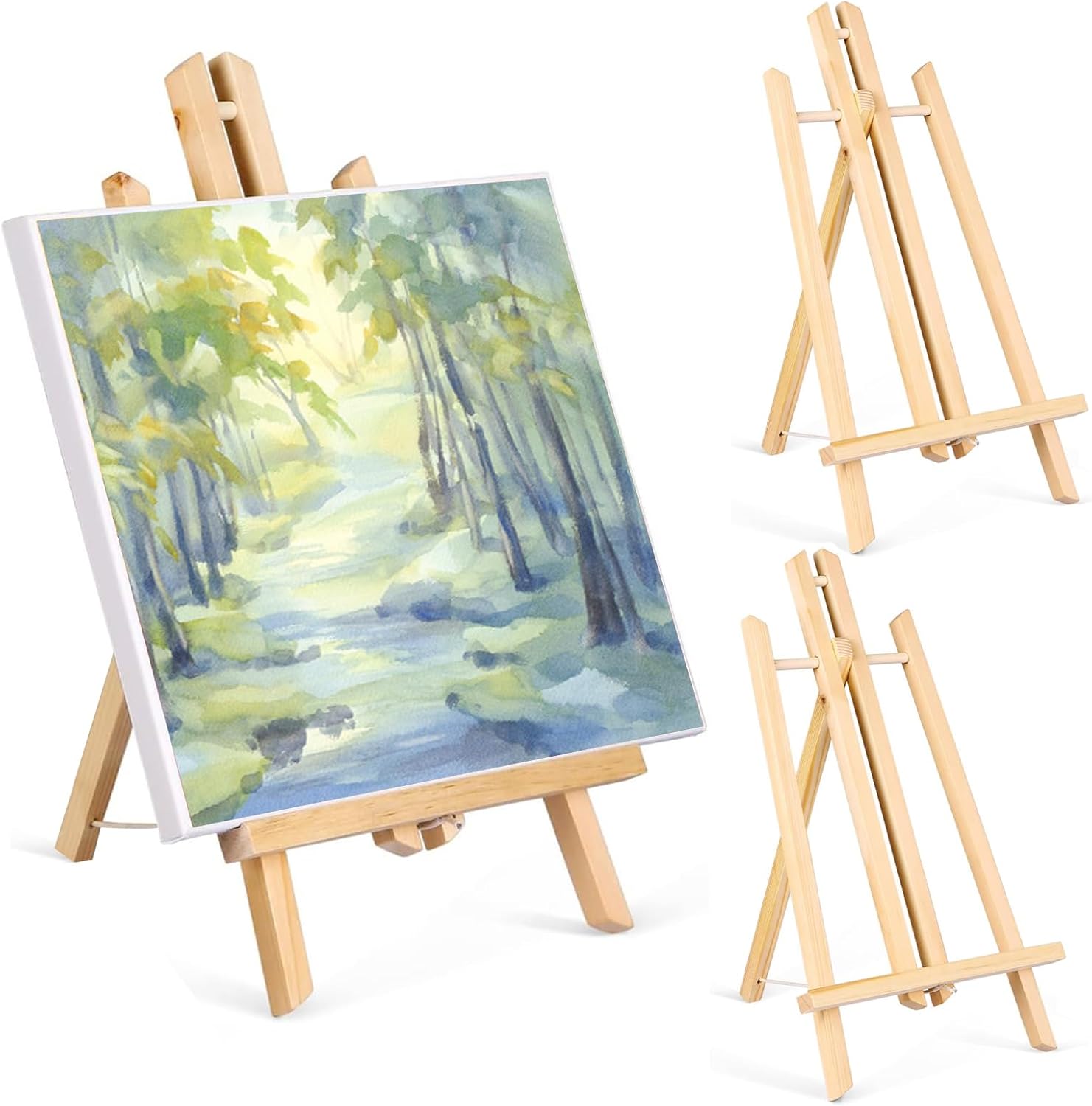 Pack of 3 Wooden Easels Small 30 cm High Canvas Stand Triangle Foldable and Height Adjustable Easels Table Easel for Painting Sketch Wedding Exhibition