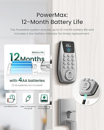 Miniatura 5 de DESLOC Cerradura de puerta de entrada sin llave C110 con juego de manija y pantalla (pantalla inteligente), cerraduras de puerta de huellas