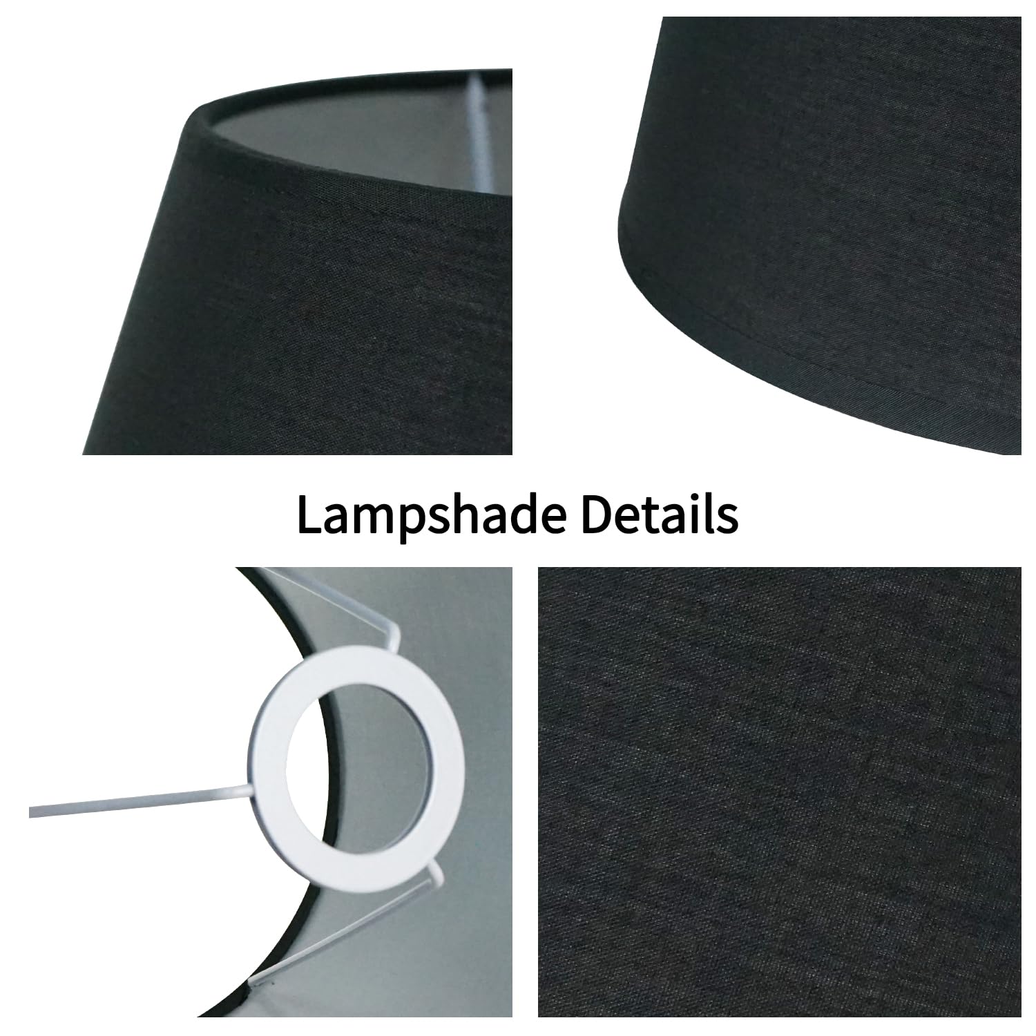 DULEE Abat-jour E27 E14 de 30 cm - En tissu fait à la main - Pour lampadaire, lampe de table, lampe de chevet (haut) 18 cm x (hauteur) 20 cm x (bas) 30 cm, noir