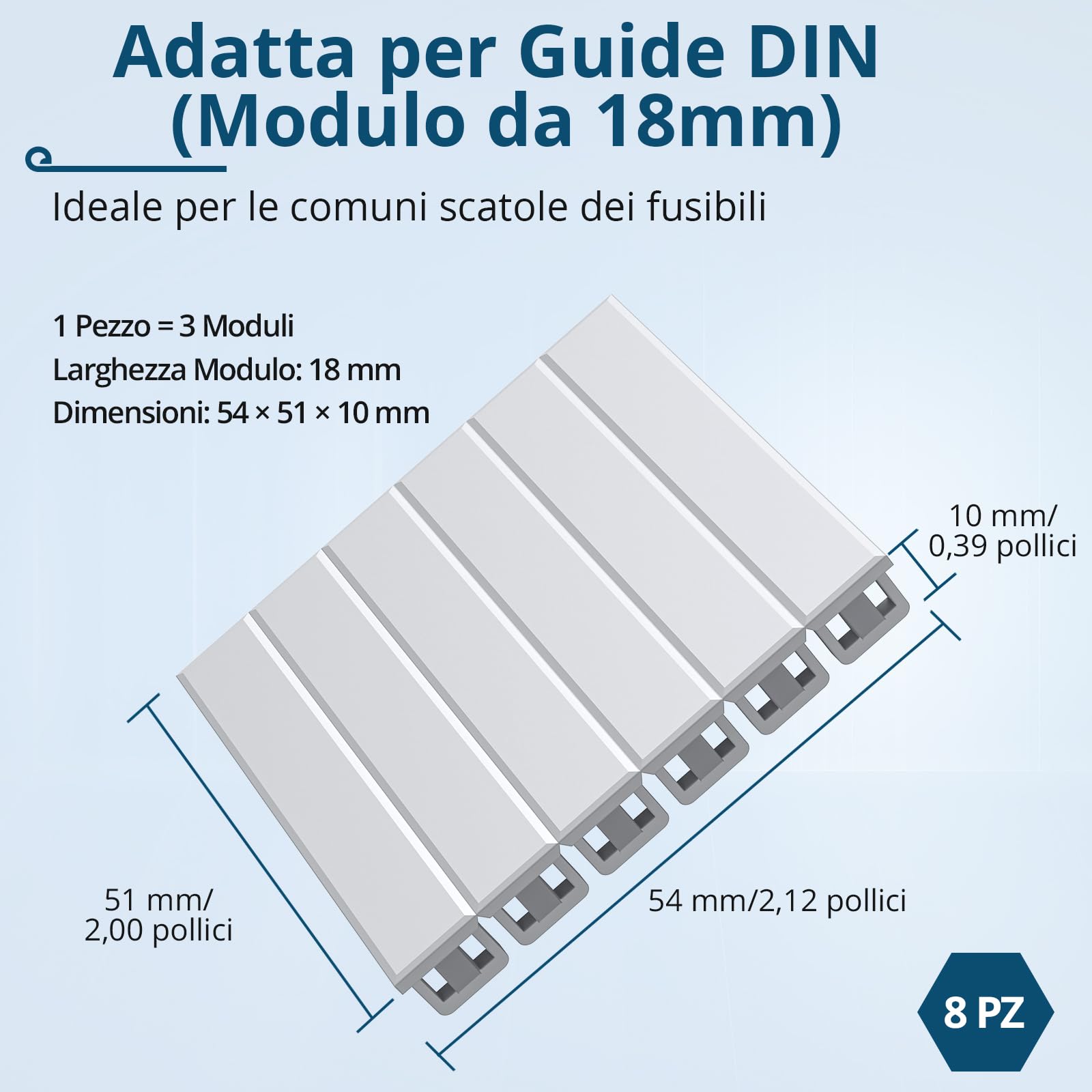 Set di 8PZ Strisce di Copertura 3 Moduli per Quadro Elettrico, Coprimoduli per Guida DIN con Fissaggio a Scatto, Pannelli di Copertura per Guida DIN Anti-Polvere, Flessibile Espandibile