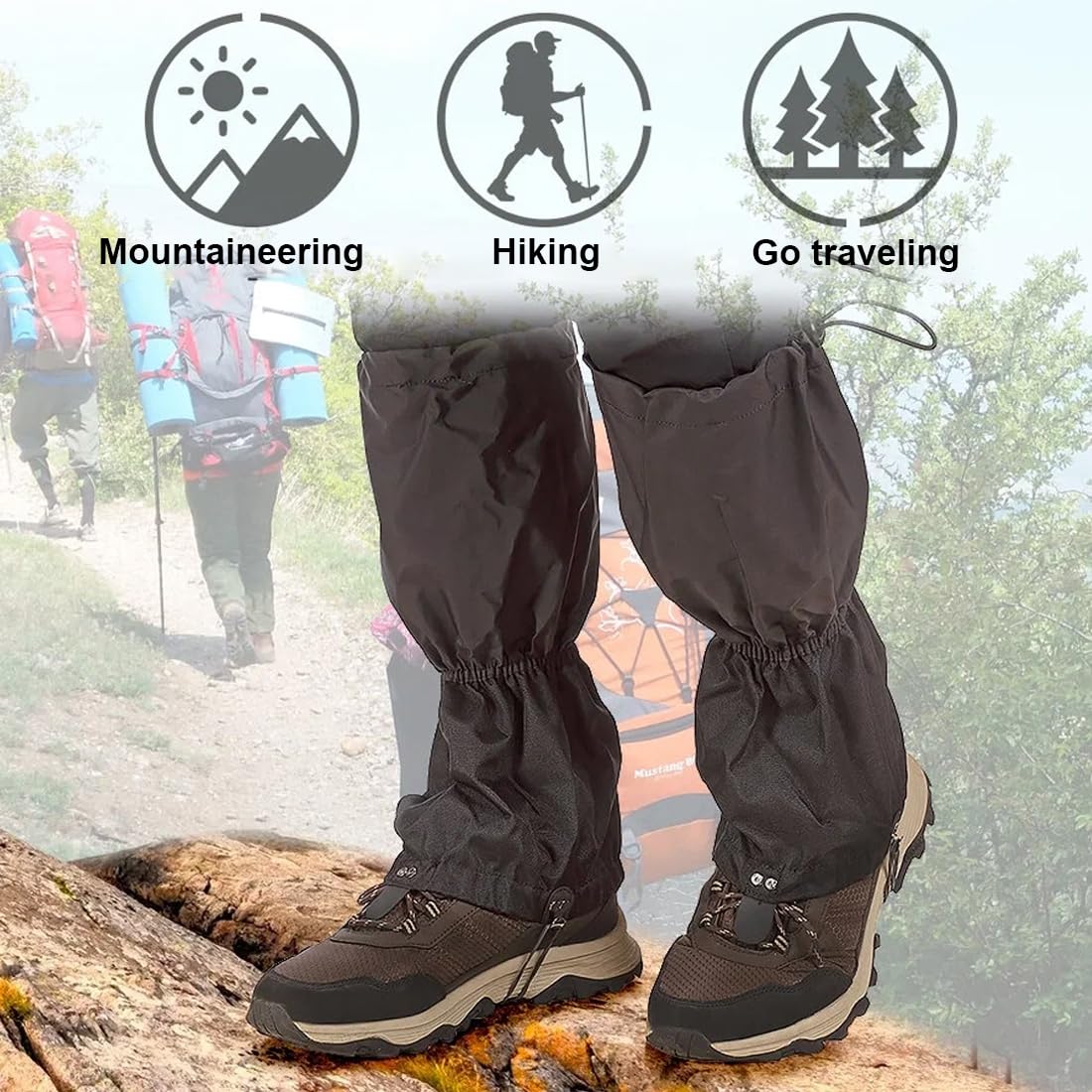 Polainas Impermeables Senderismo Ajustables Transpirables para Hombre Mujer Caza Esquí Montañismo Negro