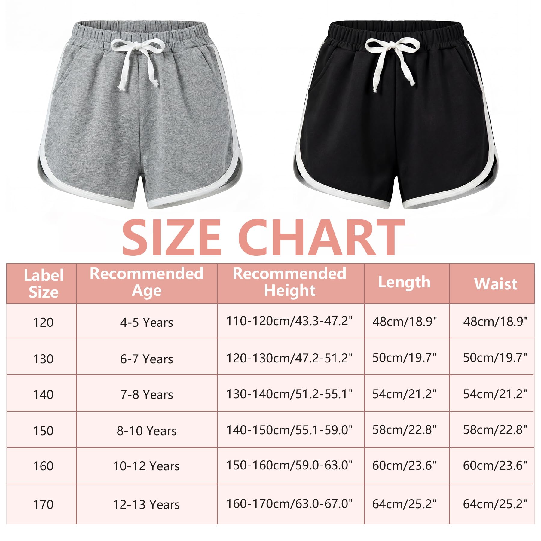 Pantalones Cortos para Niña con Bolsillos, Pack de 2 Algodón Transpirables Cortos de Ciclismo Verano Cintura Elástica Deportivo Shorts Cómodo Gimnasia Pantalones para Niños 4-13 Años