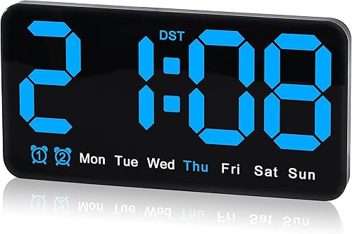 Triangle Plum Reloj de pared digital grande, 9.5 pulgadas, despertador LED con dígitos grandes, DST, alarma doble, brillo de 3 niveles para sala de