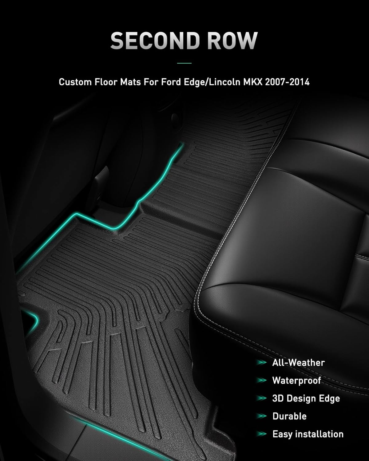 Car Floor Mats for Ford Edge: 2007-2014 & for Lincoln MKX 2007-2015 Cargo Liner, All Weather Car Accessories Rubber Carpet Custom Fit for Edge MKX 2007 2008 2009 2010 2011 2012 2013 2014 (Black 4PCS)