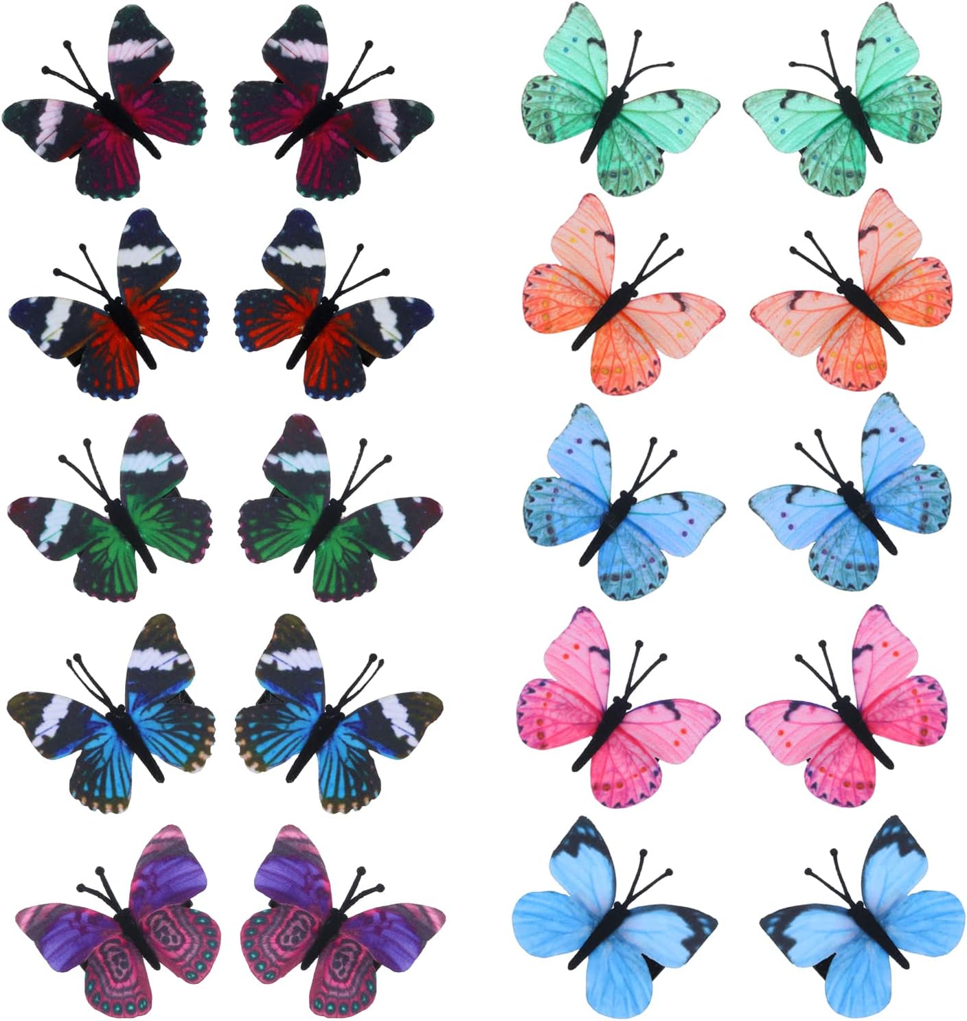 NASAMA20 Pieces Butterfly Hair Clips Colorful Butterfly Barrettes Girl Hair Styling Clip Headdress Accessory 3D Wedding Hair Clips Accessories for Teens Women Hair Accessories (Mixed color 1/10pair)