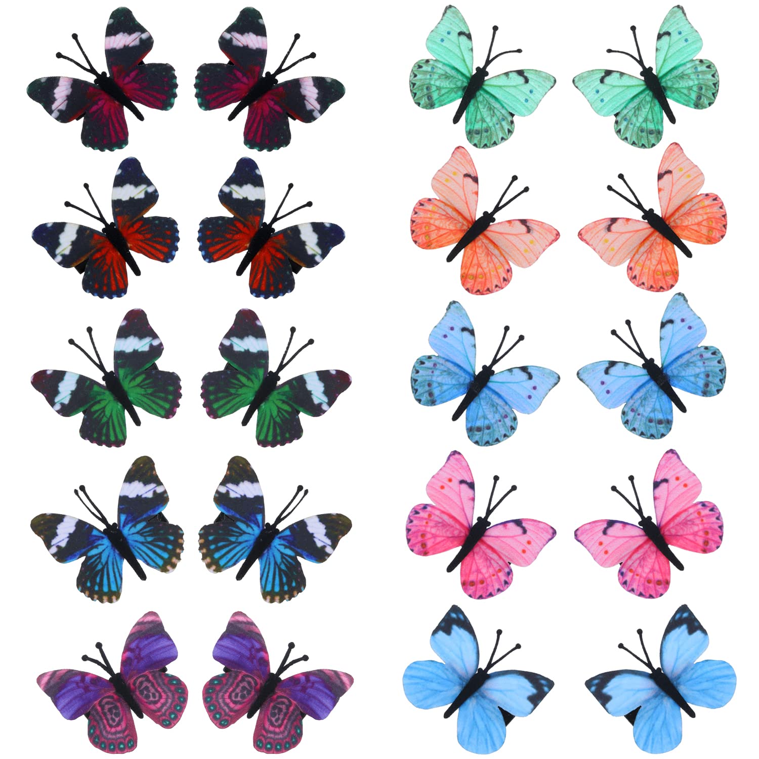 NASAMA20 Pieces Butterfly Hair Clips Colorful Butterfly Barrettes Girl Hair Styling Clip Headdress Accessory 3D Wedding Hair Clips Accessories for Teens Women Hair Accessories (Mixed color 1/10pair)