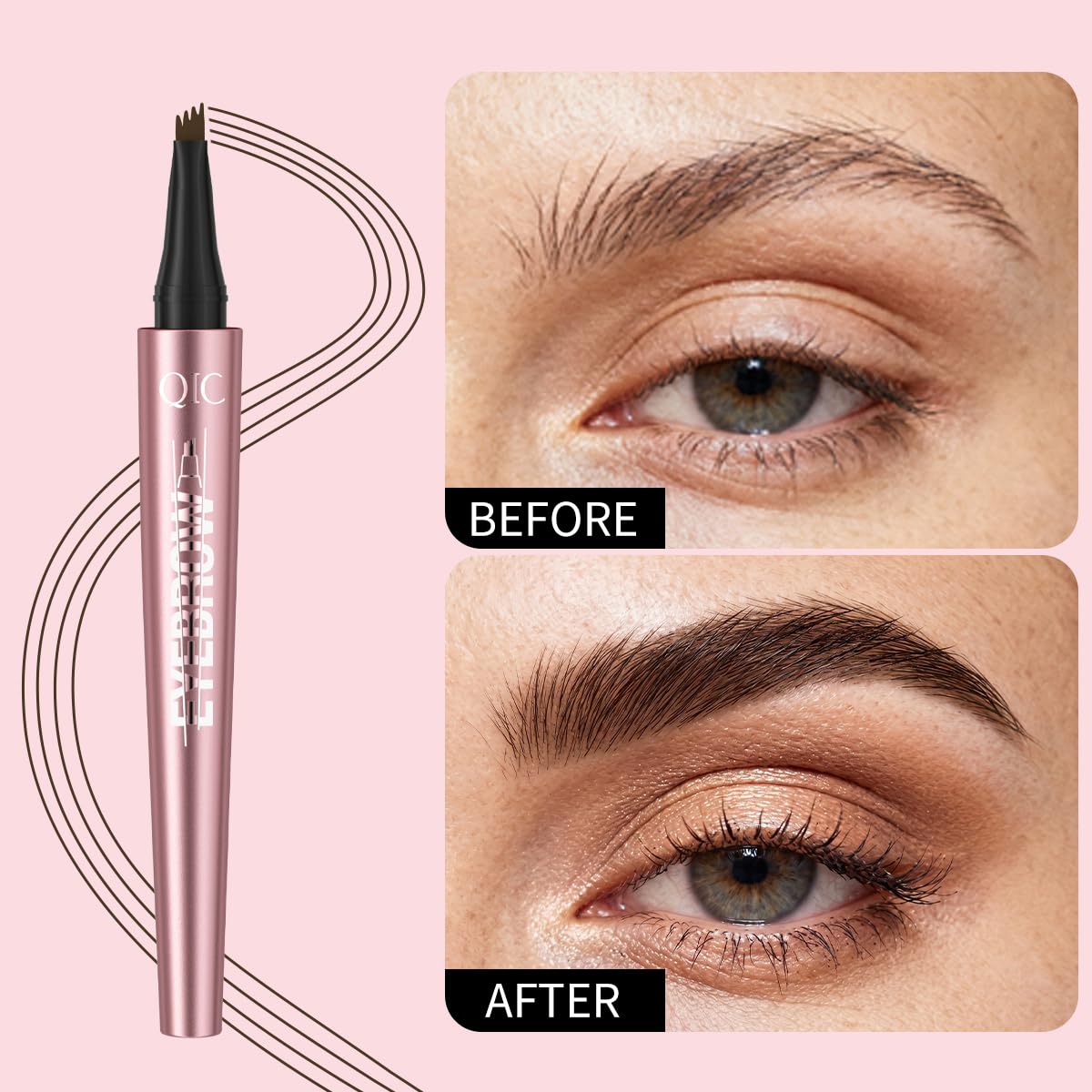 QIC Penna Sopracciglia, Effetto Pelo Matita Sopracciglia Impermeabile & No Transfer, Lunga Durata Up to 12H Matita Sopracciglia Microblading, Cruelty-Free (06 Black Brown)