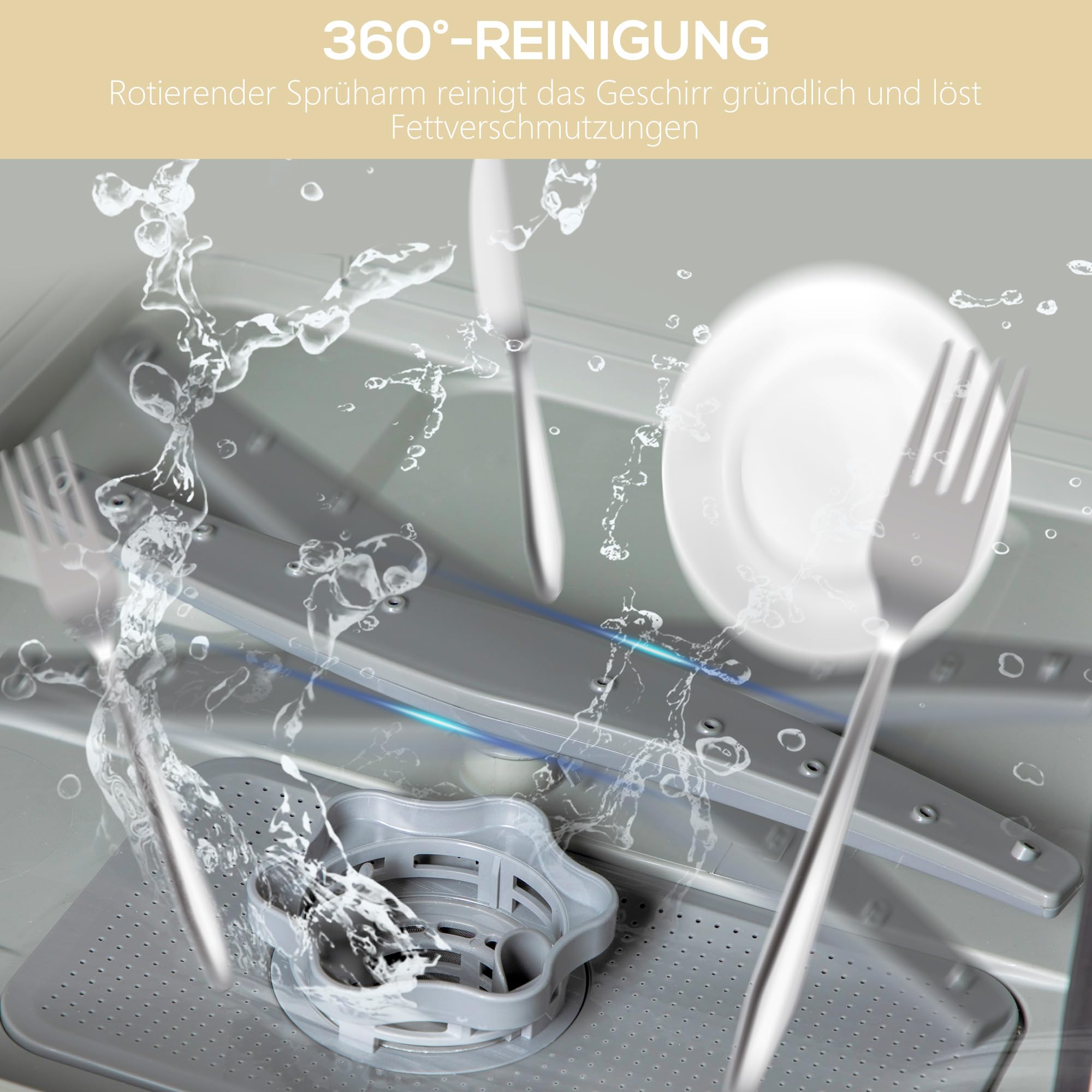 HOMCOM Tischgeschirrspüler Mit/Ohne Wasseranschluss Benutzbar Mini Weiß | Mini Geschirrspüler, Platz für 4 Maßgedecke, 6 Programmen, Eingebautem 6-Liter-Wassertank, für Büro, Camping, Wohnmobil