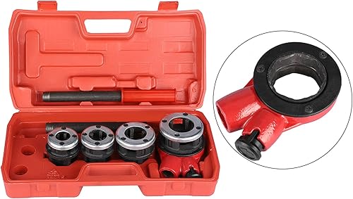 Miniatura 5 de Kit de roscado manual de tubería para fontanero con 4 troqueles, herramienta esencial con estuche de almacenamiento