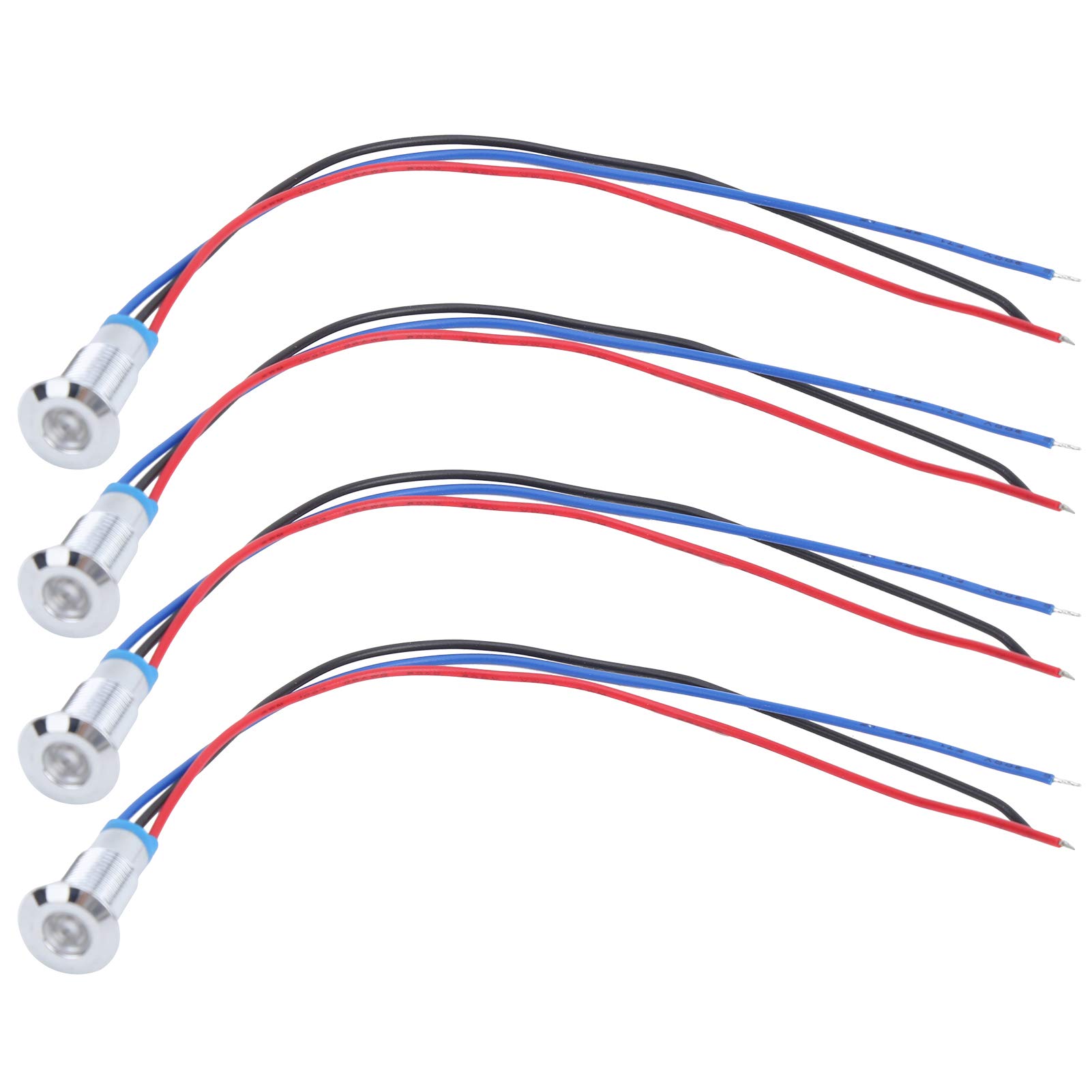 4 Sets PreWired Round LEDs 2Color Light Common Anode 8mm 36V(Red and Green, Multifunctional Accessory for Home Use (Red and Blue)