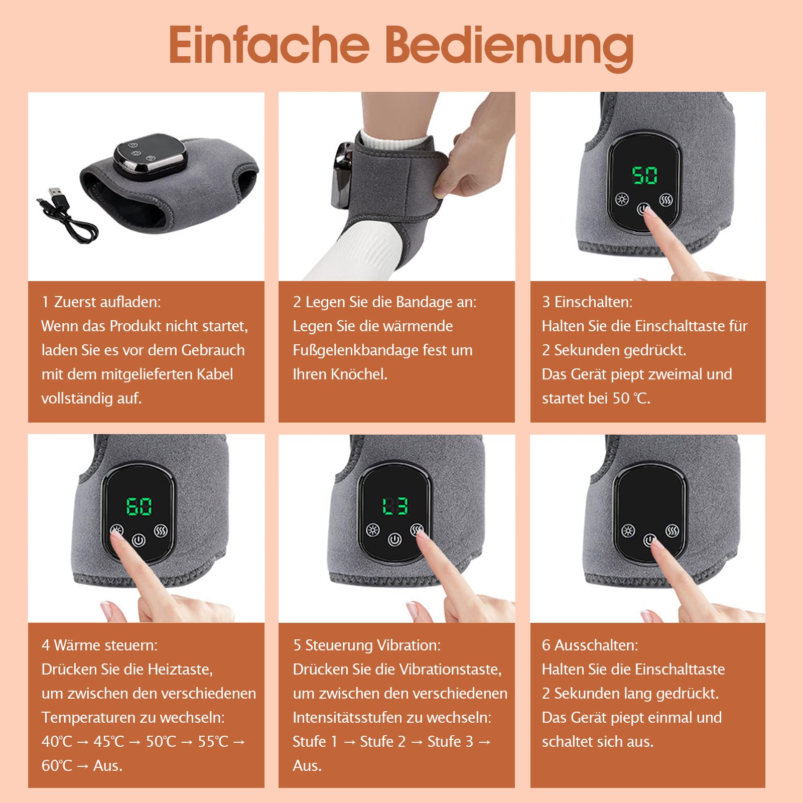 2er-Pack 3-in-1 Tragbares Kabelloses Fußmassagegerät – Für Füße & Knöchel, mit Wärme & Vibration, Geschenk für Männer & Frauen