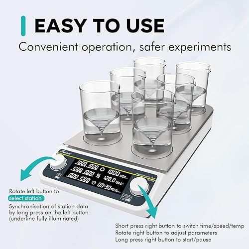 Miniatura 4 de LAB FISH Laboratorio Digital Multi Place Agitador Magnético Placa Caliente 248.0 F248 50-1200RPM Multi Posición Calentada Placa de agitación 6x500ML