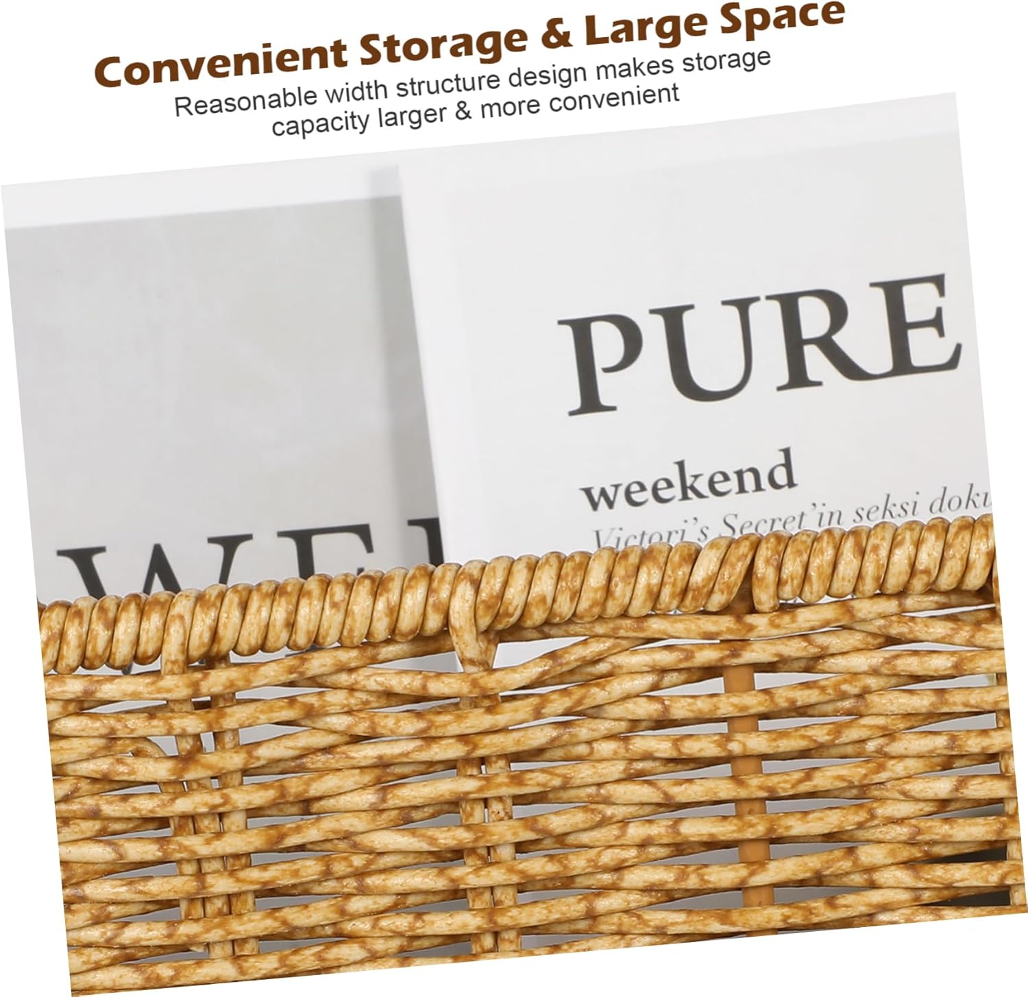 OUNONA Hand Woven Storage Basket for Sundries Decorative Wicker Organizer Handles Natural Rattan Material for Home Office and Closet Organization