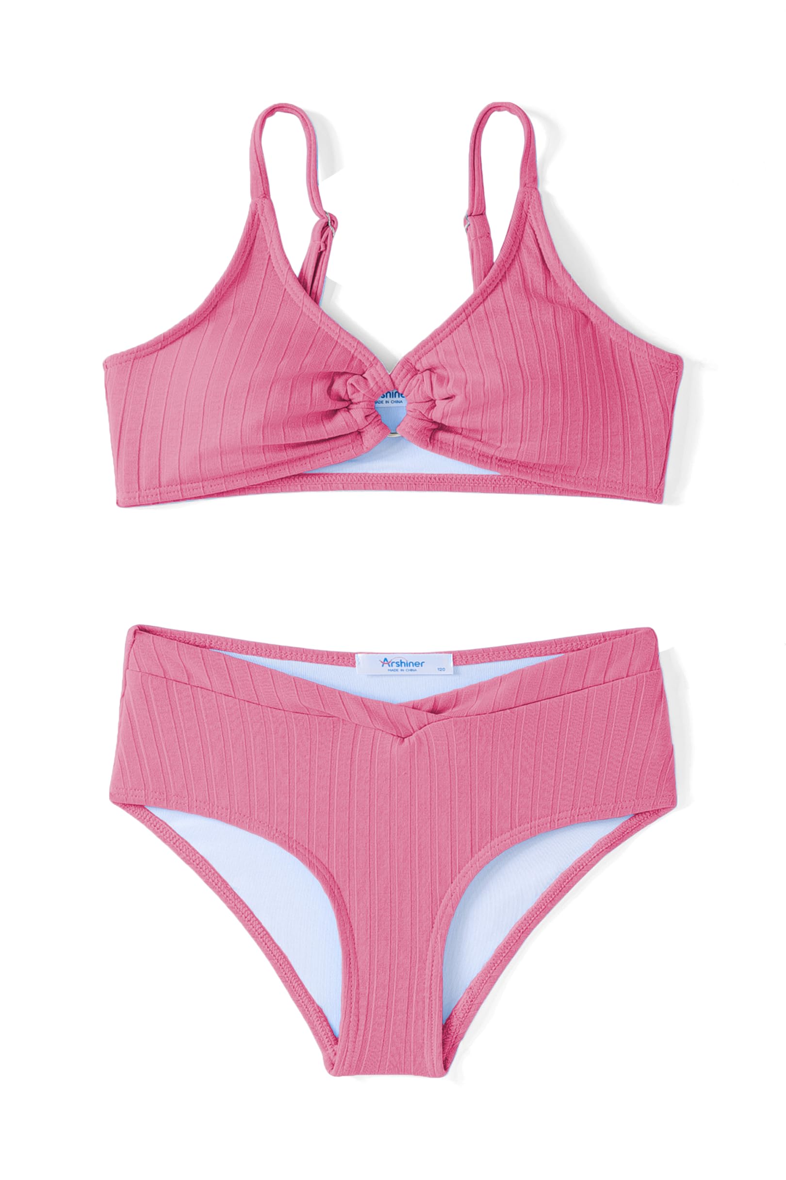 Arshiner Mädchen Bikini Set Gerippter Kinder Bustier & Bikinislip Set Sommer Zweiteiliger Badeanzüge Strand Surf Einfarbige Bademode für Mädchen 7-15 Jahre