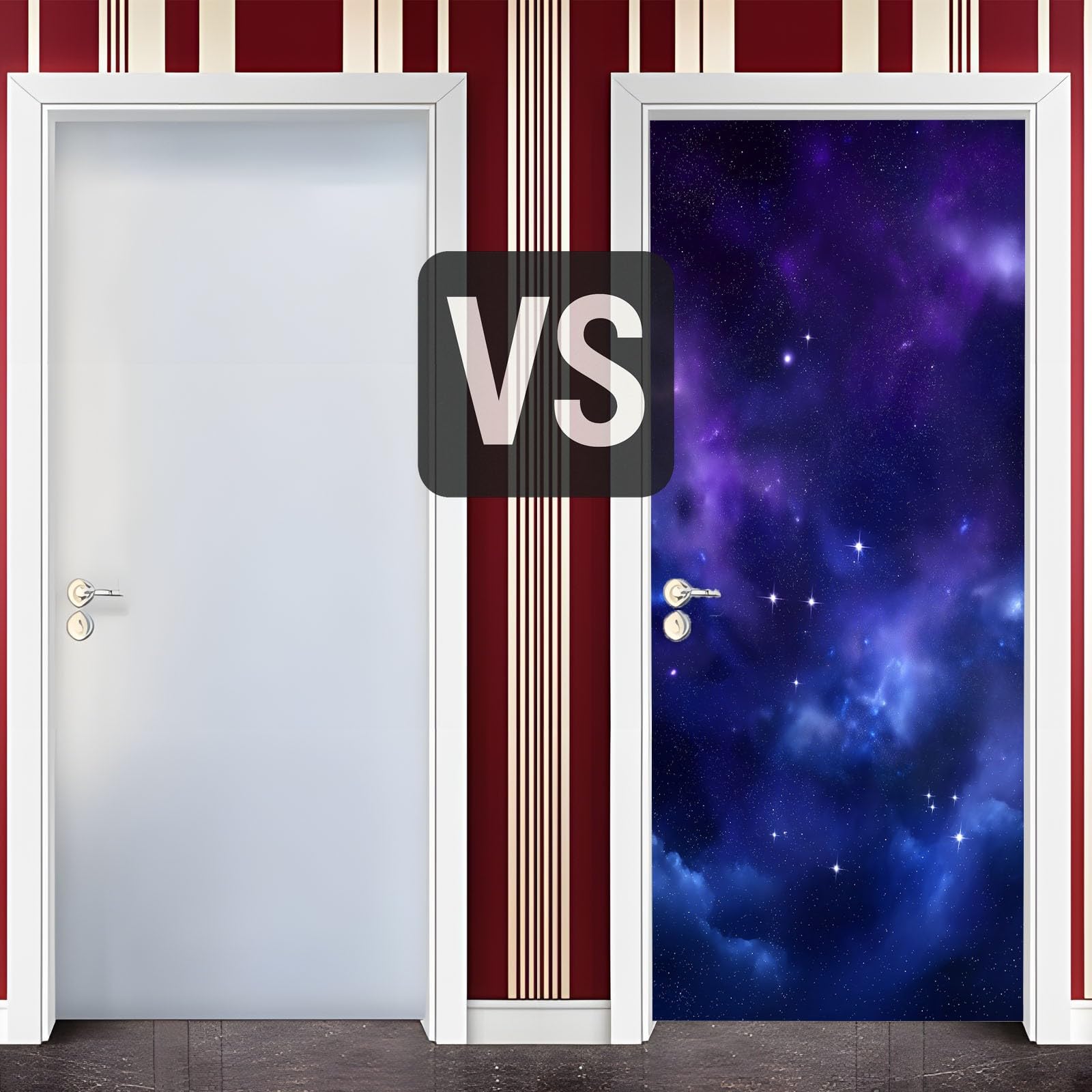 2 adesivi per porta con nebulosa galassia, decalcomania adesiva per porta, motivo cielo stellato fantasy, in PVC, impermeabile, per armadio, casa, ufficio, decorazione, blu scuro, carta da parati