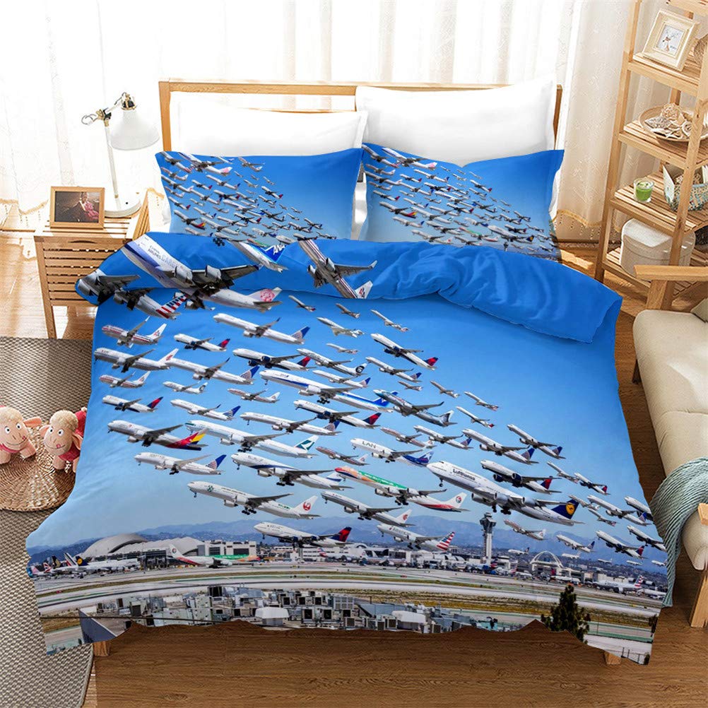 Miunng Men's Airplane 02 Duvet Cover Set Modern Aviation Airplane Helicopter Theme And Teenagers Comfortable Durable Bedding Set Dreamy Aircraft Home Decoration (Aircraft 02,Single)