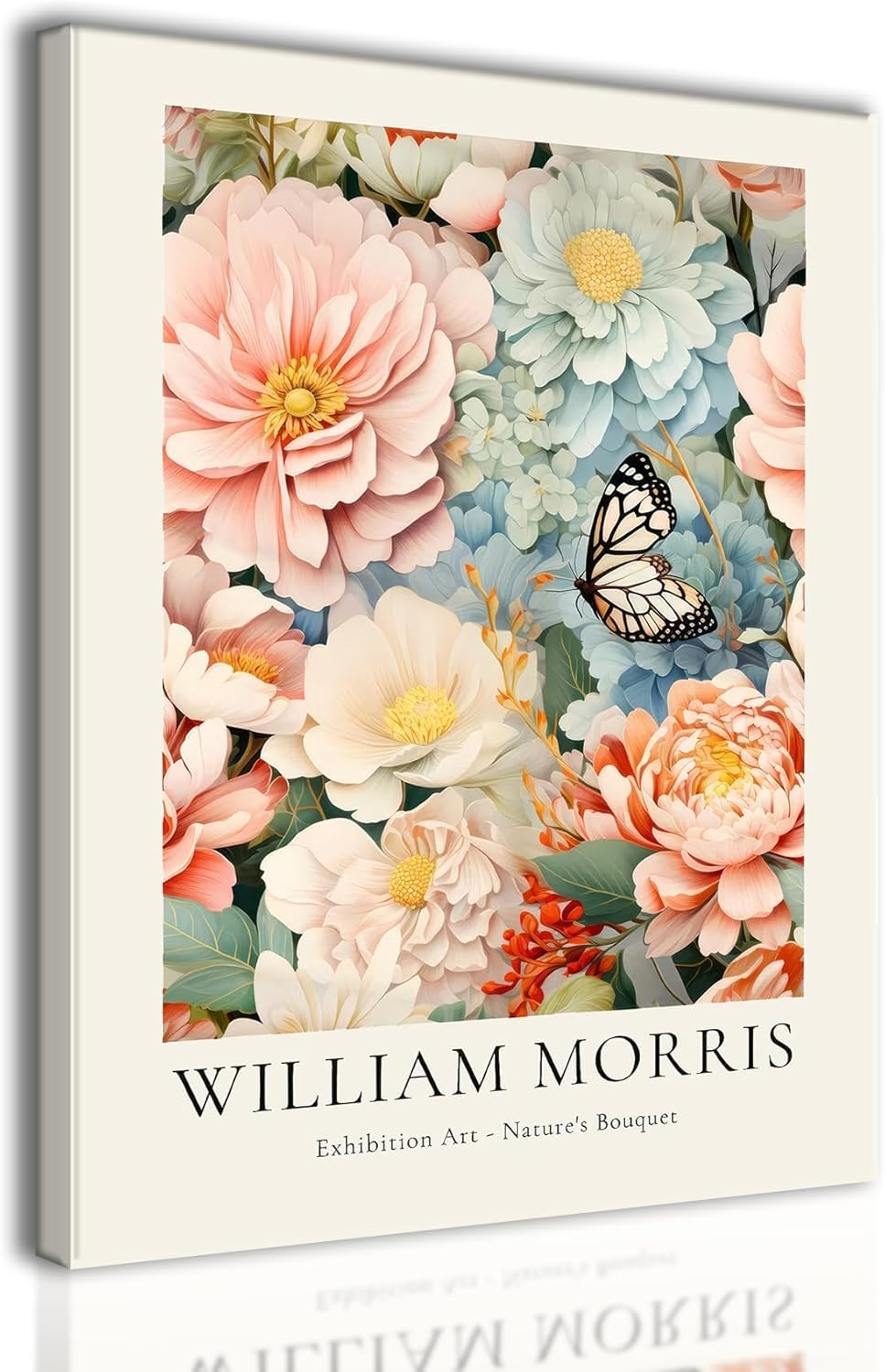 lianyibo William Morris Floral Canvas Wall Art Butterfly and Peony Plant Floral Poster Print Bedroom Living Room Office Decor(50x75/Inner frame)