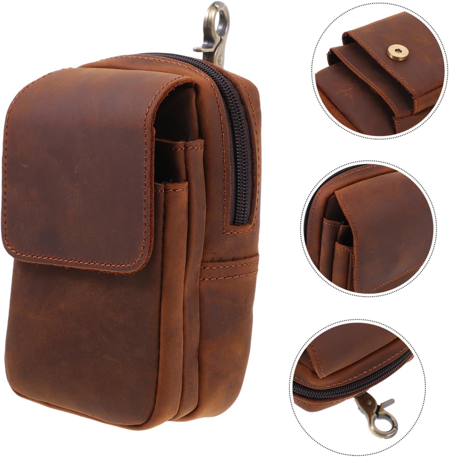 Leather Bag for Men Cell Phone Pouch Men's Fanny Pack Phone Belt Bag Protective Case for Outdoor
