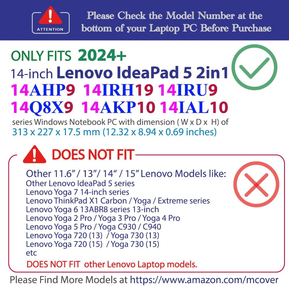 mCover case ONLY Compatible for 2024+ 14-inch Lenovo IdeaPad 5 2-in-1 14IAL10 / 14AKP10 / 14AHP9 / 14IRU9 / 14IRH9 / 14Q8X9 Series Windows Notebook PC(NOT Fitting Any Other Models)- Clear