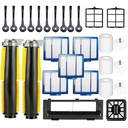 24pcs Big-Kit Replacement Part Accessories Compatible for Shark IQ R101AE RV1001AE AV912S AV1002AE RV100AE UR1000SR Side/Sweep Brush Filter Main/Roller/Cover/Self-Clean Base Filter