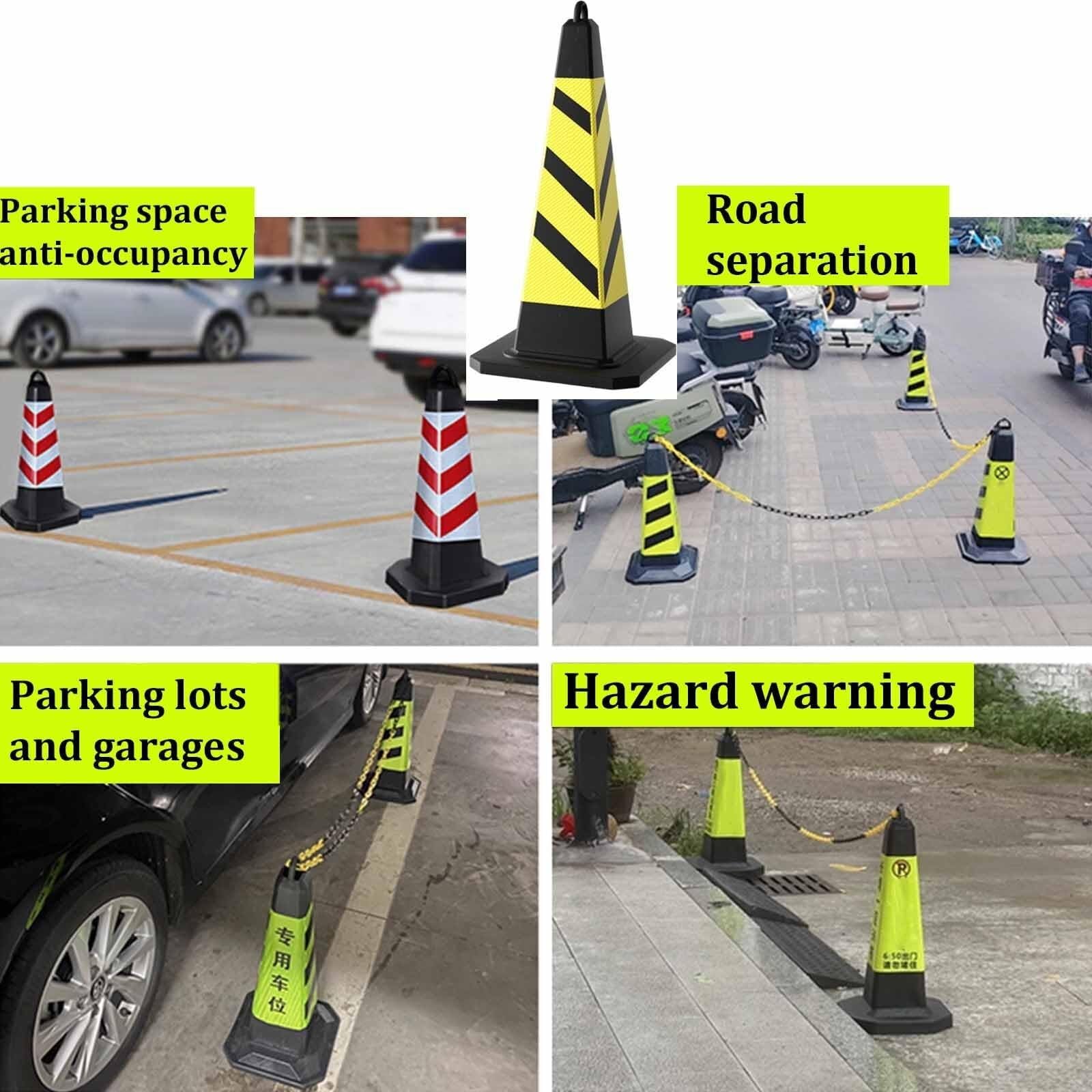 Cônes de signalisation robustes avec base lestée et bandes réfléchissantes – Lot de 4 cônes d'arrêt d'allée pour événements de construction et sécurité au stationnement (noir)