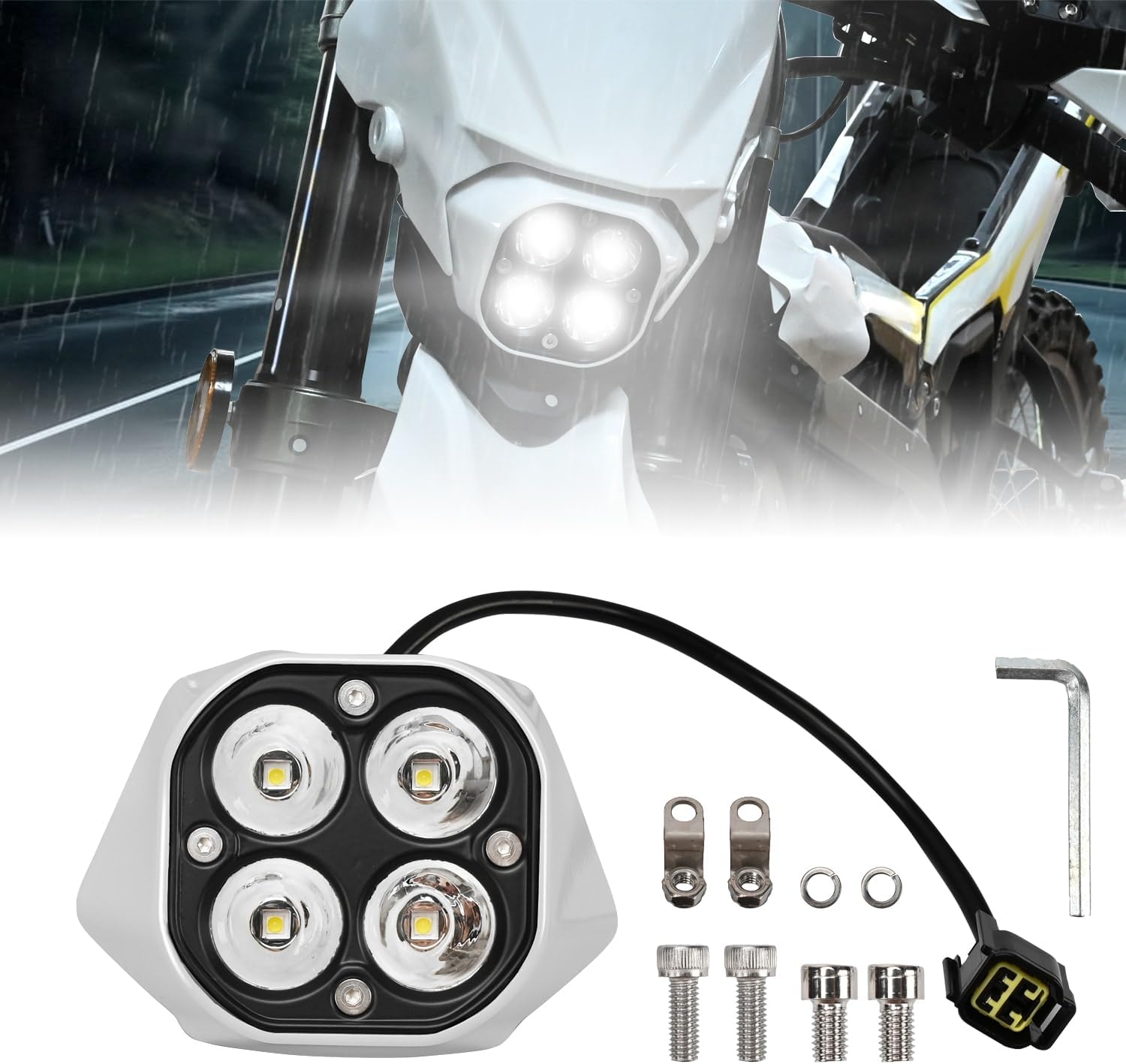 Upgrade LED Headlight Kit with White Cover,Plug N Play LED Front Headlight Front Lamp Light With Mounting Bracket Square Bulbs Headlamp Assemblies for Sur Ron Ultra Bee 2022+