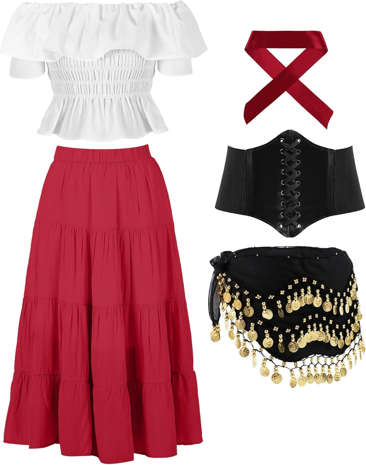 Tarpop 5 Pcs Halloween Gypsy Costume Accessories for Women Fortune Teller Pirate Dancer for Renaissance Medieval